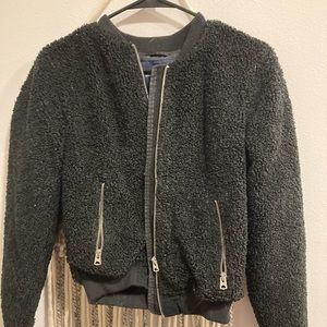 Black bomber jacket.